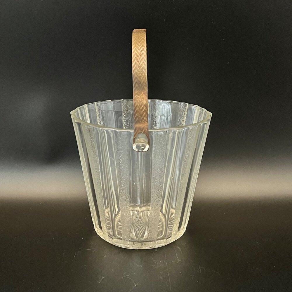 Vintage Heller Glass Ice Bucket With Etched Metal Handle & Patina Brooklyn NY - Picture 7 of 12